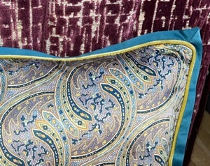 LIBERTY OF LONDON Paisely Silk Velvet Throw Pillow Chartreuse Teal Down Insert - Picture 1 of 10