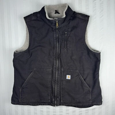 Chaleco de Lona Carhartt Para Mujer XXL 20 Marrón Oscuro Forrado Sherpa Chaleco con Cremallera WV001 DKB Foto 1 de 4