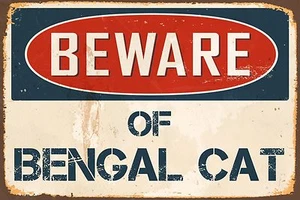 Beware Of Bengal Cat 8" x 12" Vintage Aluminum Retro Metal Sign VS463 - Picture 1 of 1
