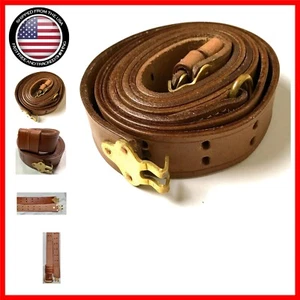Quality Leather Sling with Brass Clips - 50-Inch for Springfield & Garand Rifles - Picture 1 of 7