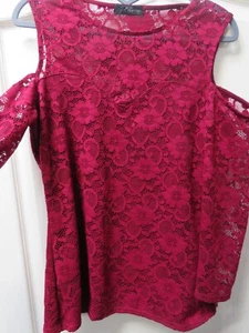 Vintage Jane Norman London Lace Cold Shoulder Top 14 Red 90s Vintage Occasion - Picture 1 of 3