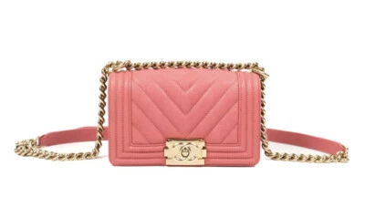 Chanel Boy Chevron Bag, Pink Caviar, Small Chain Crossbody Flap Bag, Pristine - Image 1 of 4