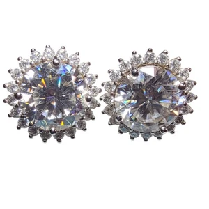 Boutique New Sterling Silver 925 4 carat CZ halo stud earrings - Picture 1 of 6