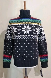 Polo Ralph Lauren Intarsia Knit Wool Geometric Sweater Black Size Small - Picture 1 of 6