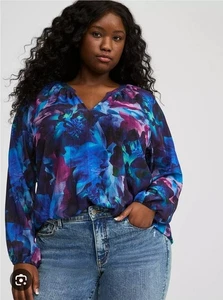 Torrid Crinkle Chiffon Lurex Floral Peasant Long Sleeve Blouse Plus Size 5X - Picture 1 of 6