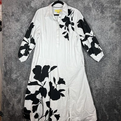 Maeve Dress Womens Large Black White Floral Shirt Dress Midi Jo Faulkner - Image 1 of 4