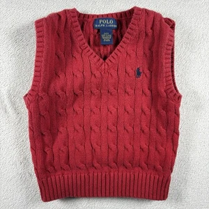 Polo By Ralph Lauren Boys Red Sweater Vest Size 2T Classic Cable Knit #1B - Picture 1 of 6