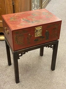 Vintage Drexel Heritage Chinoiserie Kommode handbemalt rot lackiert Chippendale - Bild 1 von 6