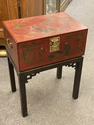 Vintage Drexel Heritage Chinoiserie Hand-Painted Red Lacquered Chest Chippendale - Image 1 of 4