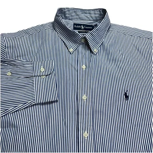 Ralph Lauren Men's Shirt 17 32/33 Classic Fit Long sleeve Striped White Blue - Picture 1 of 14