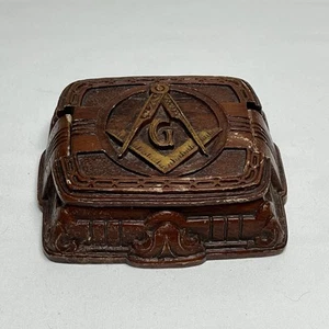 Vintage Syroco Wood Masonic Keepsake Box - Freemasonry MCM Rare Find For Fathers - Picture 1 of 13