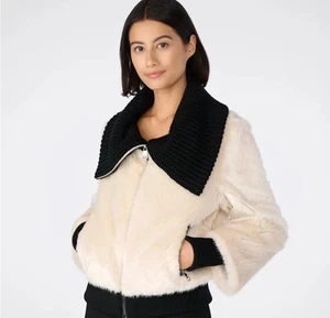 Karl Lagerfeld Paris Funnel Neck Faux Fur Bomber Jacket Women’s Size Medium - Bild 1 von 16