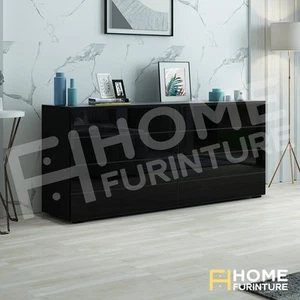 Dresser 8 Chest of Drawers Table Cabinet Bedroom Storage High Gloss Wood Black - Picture 1 of 7