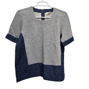 AG Adriano Goldschmied Mila Mixed Media Top XS Gray Denim - Picture 1 of 7