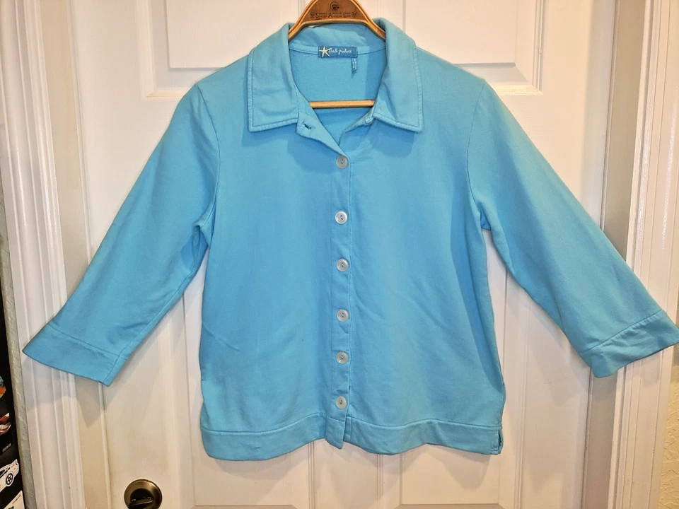 Cárdigan relajado con botones de algodón azul claro S de verano FRESH PRODUCT para mujer Foto 1 de 4