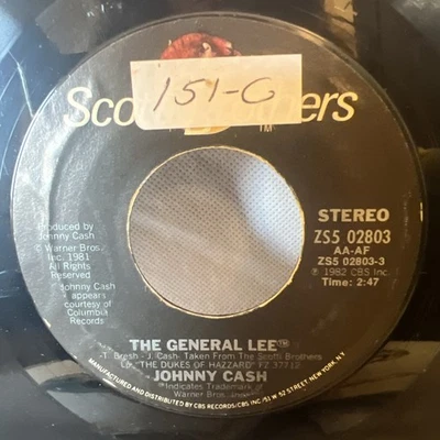 JOHNNY CASH THE GENERAL LEE ultrasonic clean 7” VINYL 1982 DUKES OF HAZZARD VG+! - Image 1 of 4