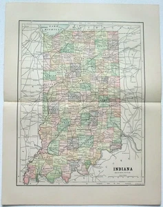Indiana - Original 1891 Map by Hunt & Eaton. Antique - Picture 1 of 4