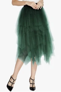 Dark Green Layered Mesh Tulle Skirt Tutu Skirt Midi Dress Elastic Waist XL NWT - Picture 1 of 5