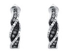 10K White Gold 5MM Swirl Ribbon Black and White Diamond j-Hoop Earring 0.21ct