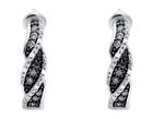 10K White Gold 5Mm Swirl Ribbon Black And White Diamond J-Hoop Earring 0.21Ct