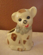Vintage Planter White Brown Spotted Puppy Dog 7" Tall 