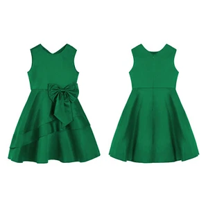 Girls Bowknot Satin Sleeveless A-Line Dress Wedding Birthday Party Evening Gowns - Picture 1 of 46