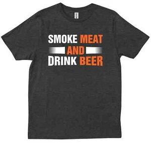 Smoke Meat And Drink Beer Funny Party BBQ Smoker Chef Gift For Dad Mom T-shirt - Picture 1 of 10
