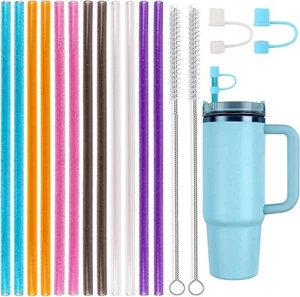12 Pack Reusable Straws for 40 oz 30 oz Tumbler with Straw Cover and Cleaner - Picture 1 of 7