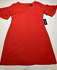 Jessica Howard Petite red v neck layered ruffle short sleeve dress 6P - Picture 1 of 17