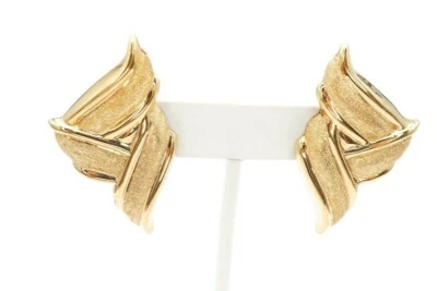 14k Yellow Gold Omega Back Earrings Textured - Image 1 of 4