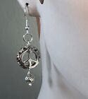 Silver Peace Sign Dangle Earrings With Textured Ring & Bead - Handmade