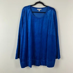 Woman Within Soft Velour Pullover Sweatshirt Top Size 2X Blue Long Sleeve - Picture 1 of 10