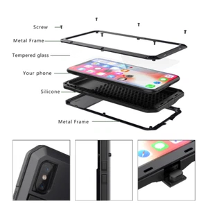 Shockproof Aluminum Metal Glass Military Armor Cover Case For iPhone XS Max X XR - Picture 1 of 13