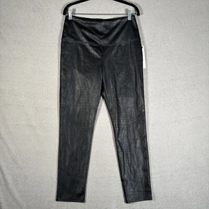 NWT Nicole Miller Faux Leather Pants Black Sz L Stretch Crocodile Tummy Control - Picture 1 of 14