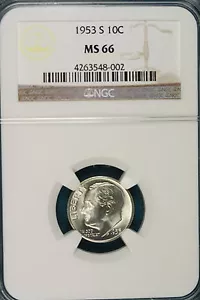 1953 S NGC MS66 Roosevelt Dime #FM - Picture 1 of 2