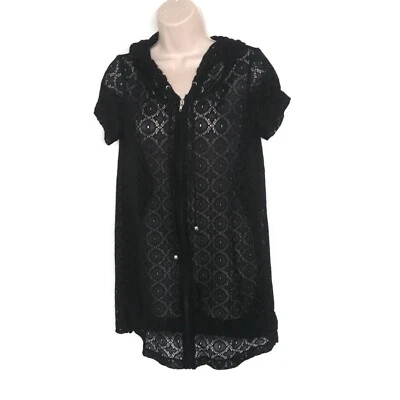 Jaclyn Smith Talla Mediana Negro Encaje Cremallera Capucha Encubrimiento Foto 1 de 4