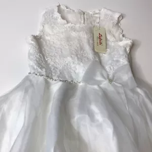 NWT Girls 10 White Lace Pearl Chiffon Sleeveless Dress Party Bridesmaid Wedding - Picture 1 of 10