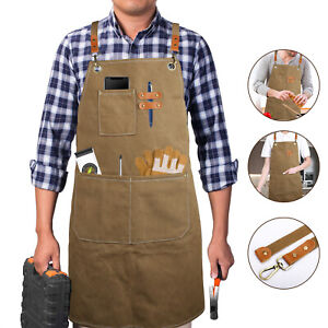 Canvas Work Tool Apron Men Women Vintage Woodworking Thick Workshop with Pockets