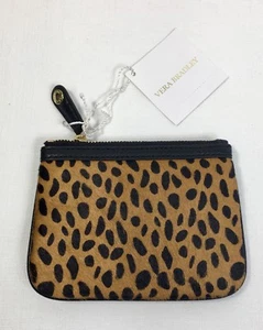 Vera Bradley Callie Zip Pouch Cheetah Genuine Leather, Black Leather Coin Purse - Picture 1 of 9