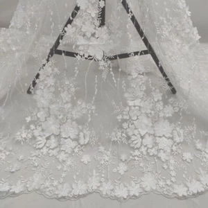 3D Flower Lace Embroidery Fabric Floral DIY Mesh Bridal Wedding Dress Cloth Sew - Picture 1 of 14