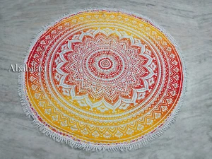 72" Round Orange Ombre Mandala Roundy Tapestry Picnic Sheet Beach Roundie - Picture 1 of 5