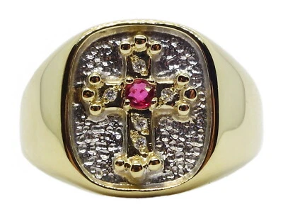 Templar cross ring 10K two tone gold Burma ruby & diamonds  size 10 - Image 1 of 4