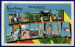 Maggie North Carolina nc large letters linen postcard - Picture 1 of 2