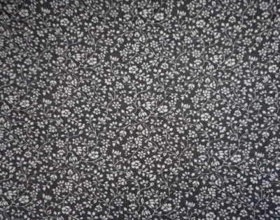 Tela de reproducción de la Guerra Civil media yarda blanca floral enredaderas y puntos algodón negro Foto 1 de 2