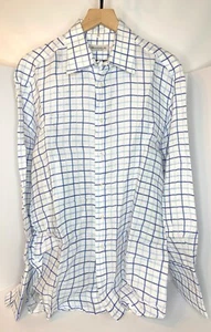 Brandolini Dress Shirt French Cuff Italy Blues Basketweave Cotton 43/17 EU - Picture 1 of 12