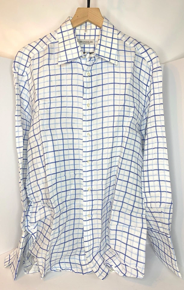 Brandolini Dress Shirt French Cuff Italy Blues Basketweave Cotton 43/17 EU - Image 1 of 4