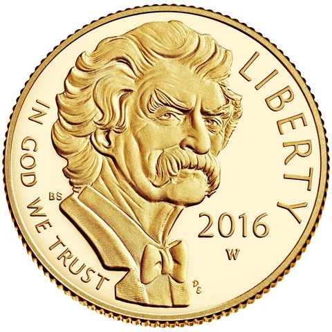 2016-W Mark Twain $5 Commemorative Gold Coin Gem Proof With Box & COA Cover