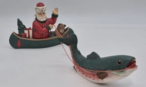 Vintage Weihnachtsmann Kanu Lachs Angeln Weihnachten Hütte Dekor 2 Stück Set 9" - Bild 1 von 17