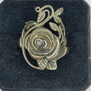 Anillo Vintage Plata de Ley 925 3D Rosa Floral Diseño Flor 6,7 Gramos Talla 9 - Imagen 1 de 3