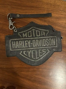 Vintage Harley Davidson Echtleder kleines Münzetui Reißverschluss bestickt - Bild 1 von 3